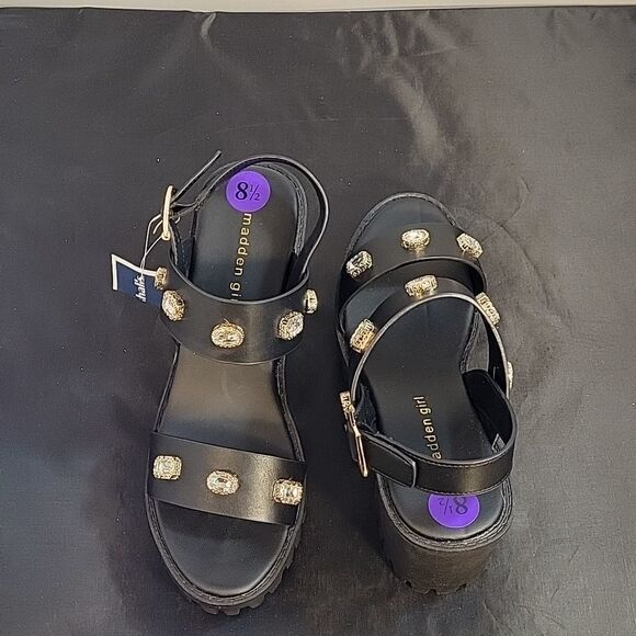 BRAND NEW MADDEN GIRL CRYSTAL LEATHER PLASFORM HEEL SANDAL G1 - Picture 4 of 13